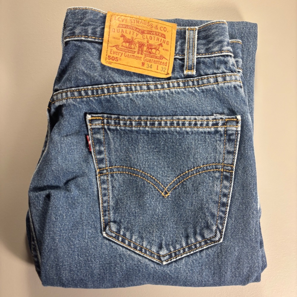 USA VTG Levis 505 Jeans Mens W34 L32 Regular Fit Straight Leg Blue Denim - Picture 12 of 12